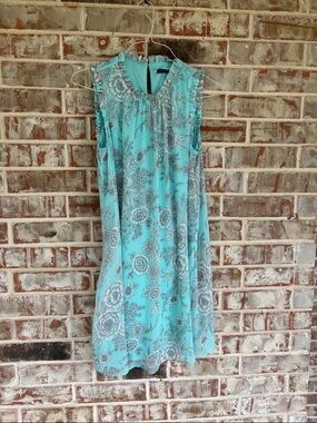 Tommy Hilfiger Aqua Floral Ruffle-Trim Sleeveless Dress